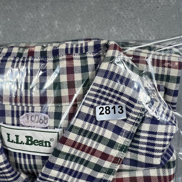 L.L Bean Dress Shirt Button Down Men’s Large Maroon Blue Red Checked Plaid 2813 - Picture 10 of 10